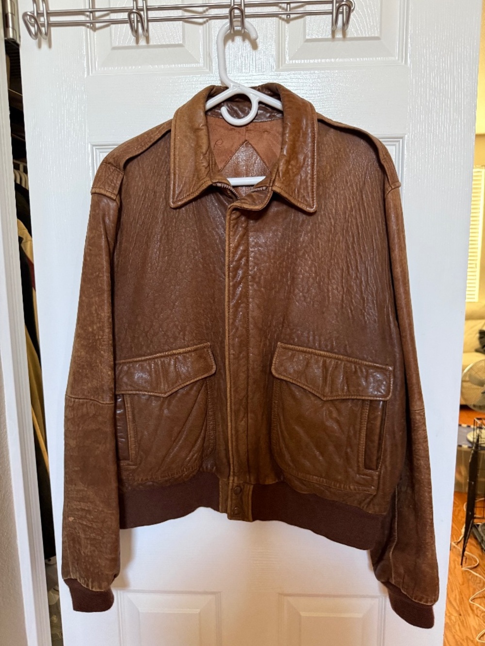 Vintage 1980's Brown Leather Fight Bomber Jacket